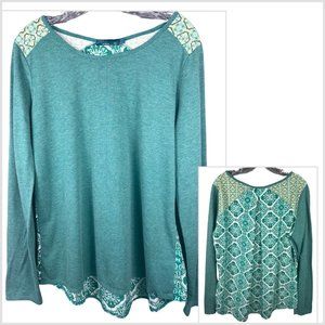 Prana Womens Long Sleeve Wool Organic Cotton Blend Shirt Size XL Green READ